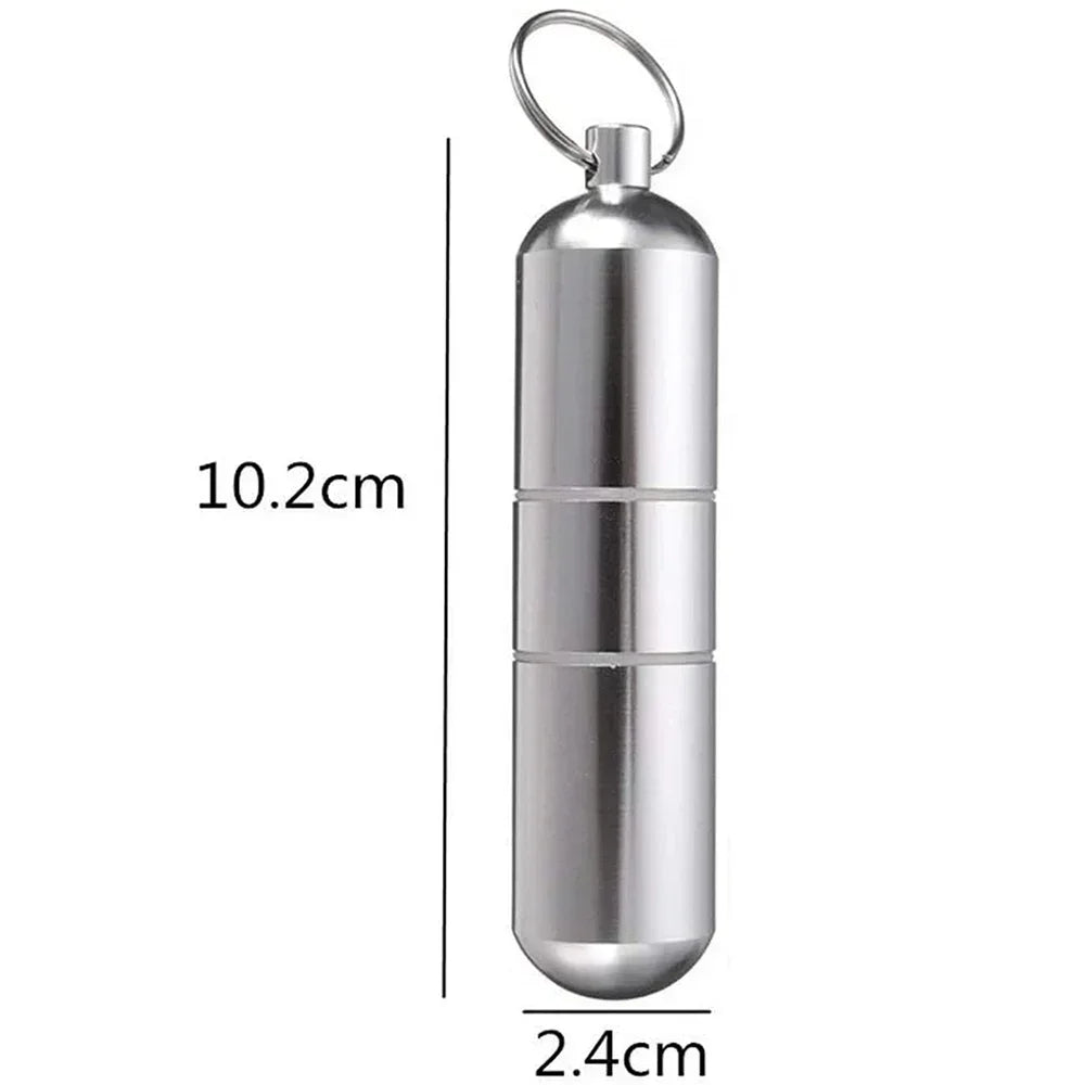 Waterproof Aluminum Pill Box Keychain Portable Medicine, Matches, Cigarettes Container