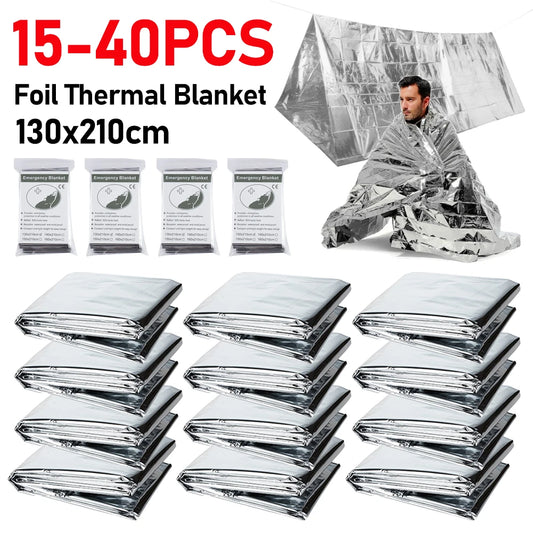 15–40 Pieces Silver Emergency Thermal Blankets for Camping and Survival