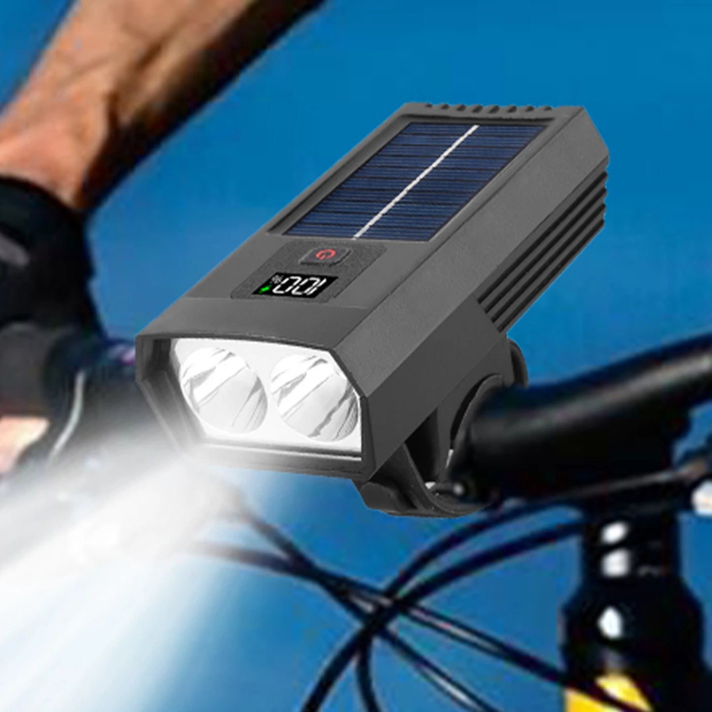 Solar Rechargeable Bike Headlight with LED Display