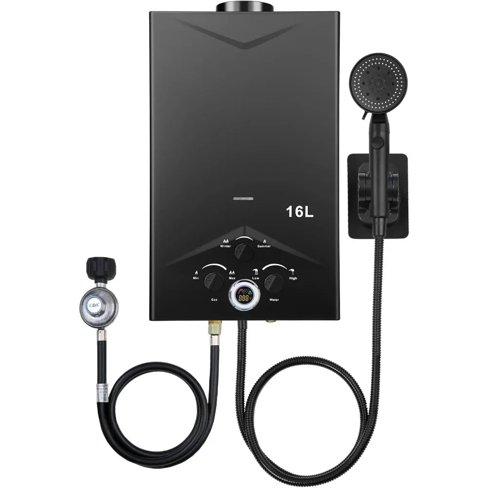 Portable Outdoor Gas Water Heater with Digital Display, Instant Hot Water