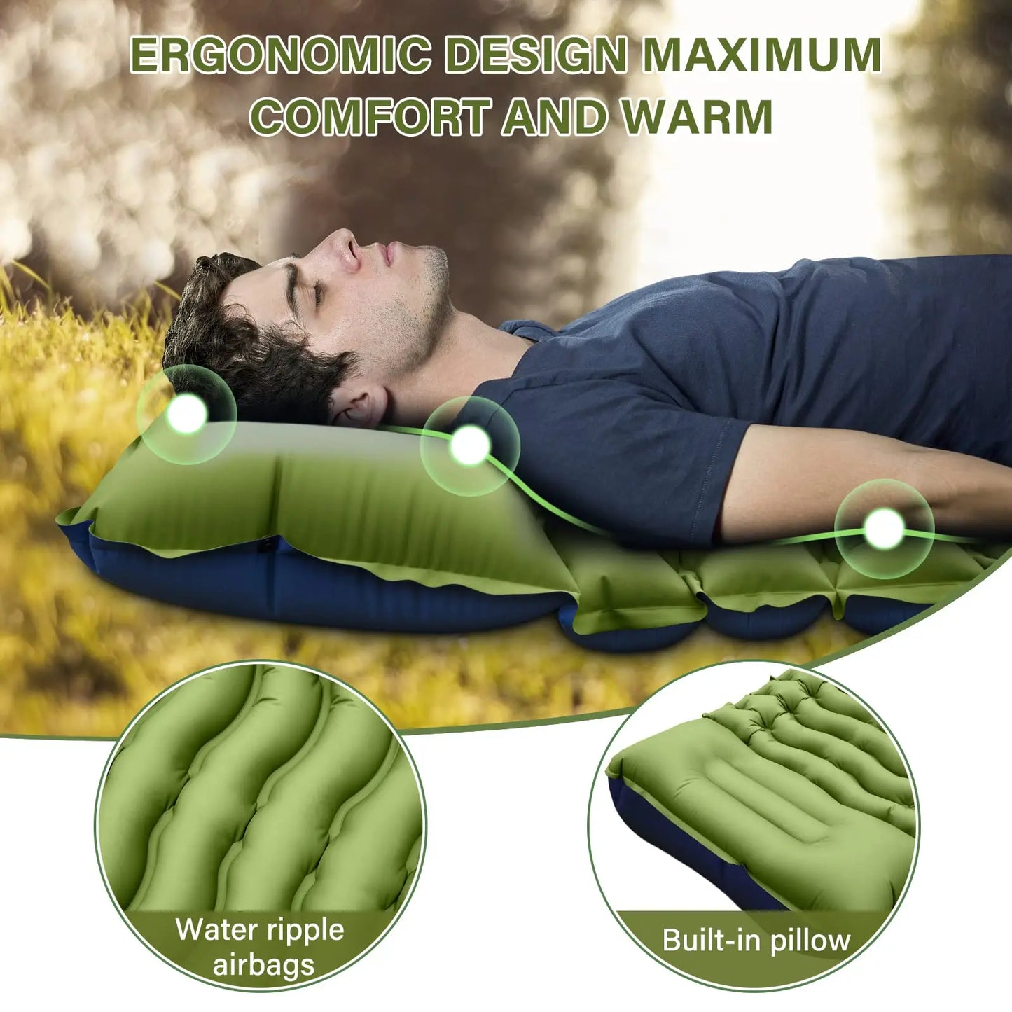 Ultralight Camping Sleeping Pad with Built-in Pillow and Foot Pump