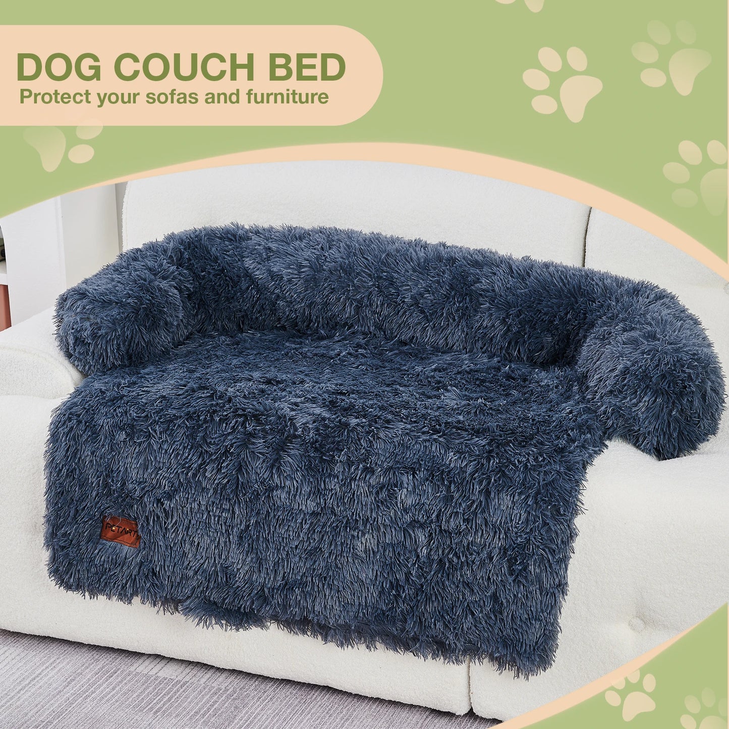 Fluffy Plush Dog Sofa Bed with Blanket & Washable Cover