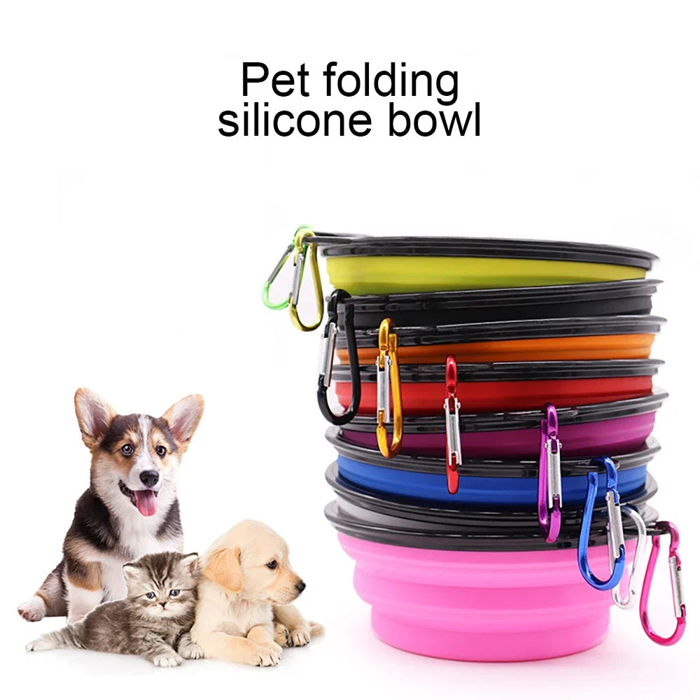 Outdoor Portable Collapsible Silicone Pet Bowl with Hanging Hook