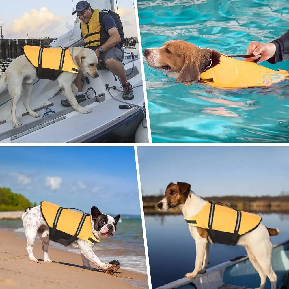 Reflective & Adjustable Life Jacket for Dogs with Rescue Handle for Swimming