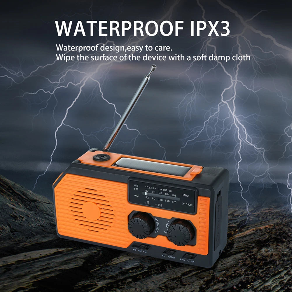 Hand Crank Solar Radio with AM FM NOAA Weather Bands LED Flashlight & Power Bank for Camping & Hiking