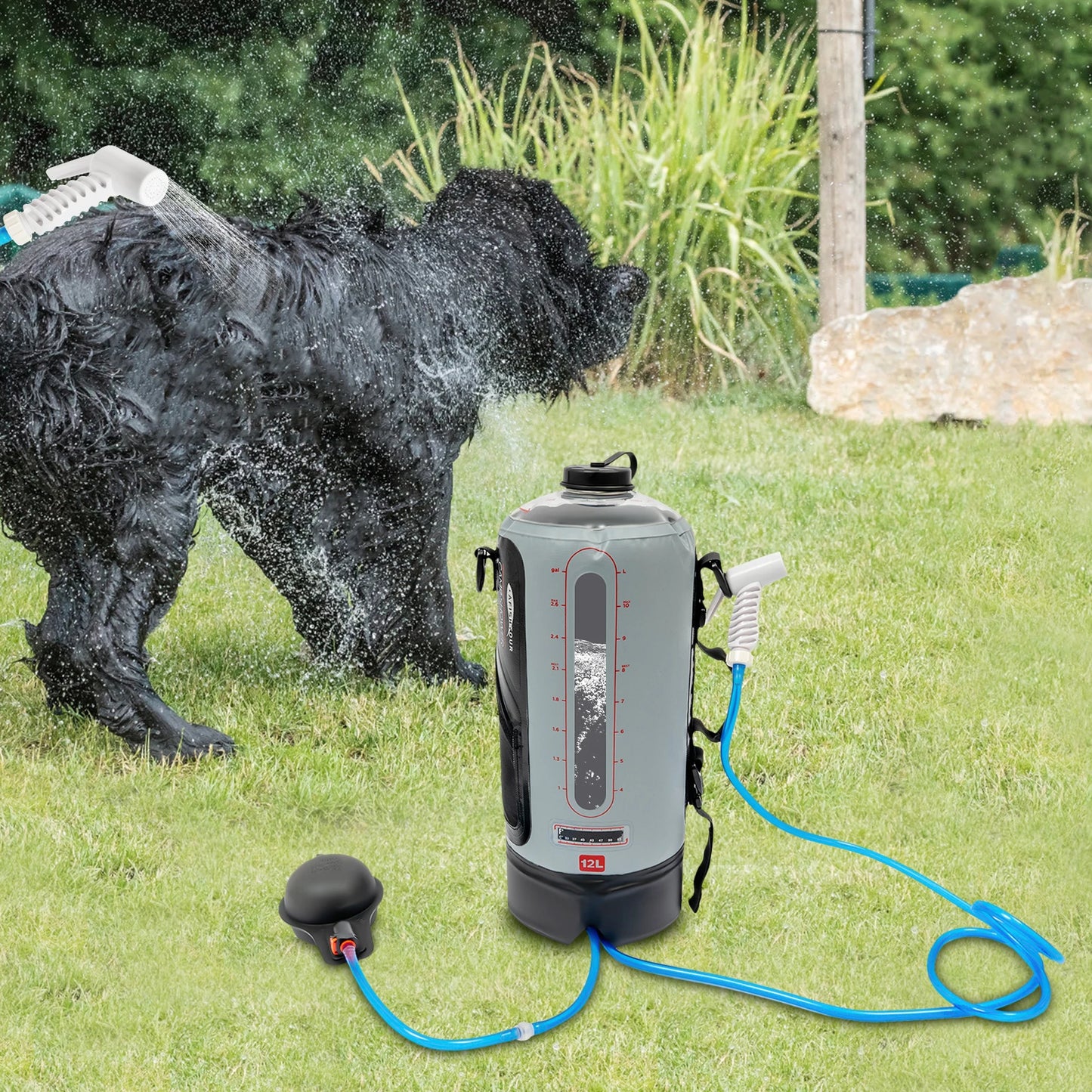 Camping Solar Shower with Pump 3 Gallon 12L Portable Shower Bag with Detachable Hose & Shower Head