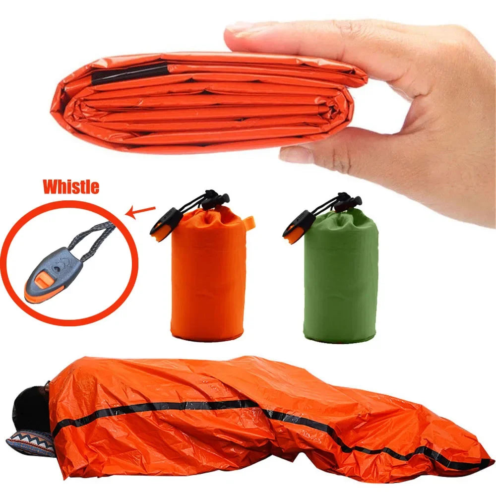 Portable Waterproof Emergency Survival Sleeping Bag Thermal Bivy Sack Mylar Blanket Kit