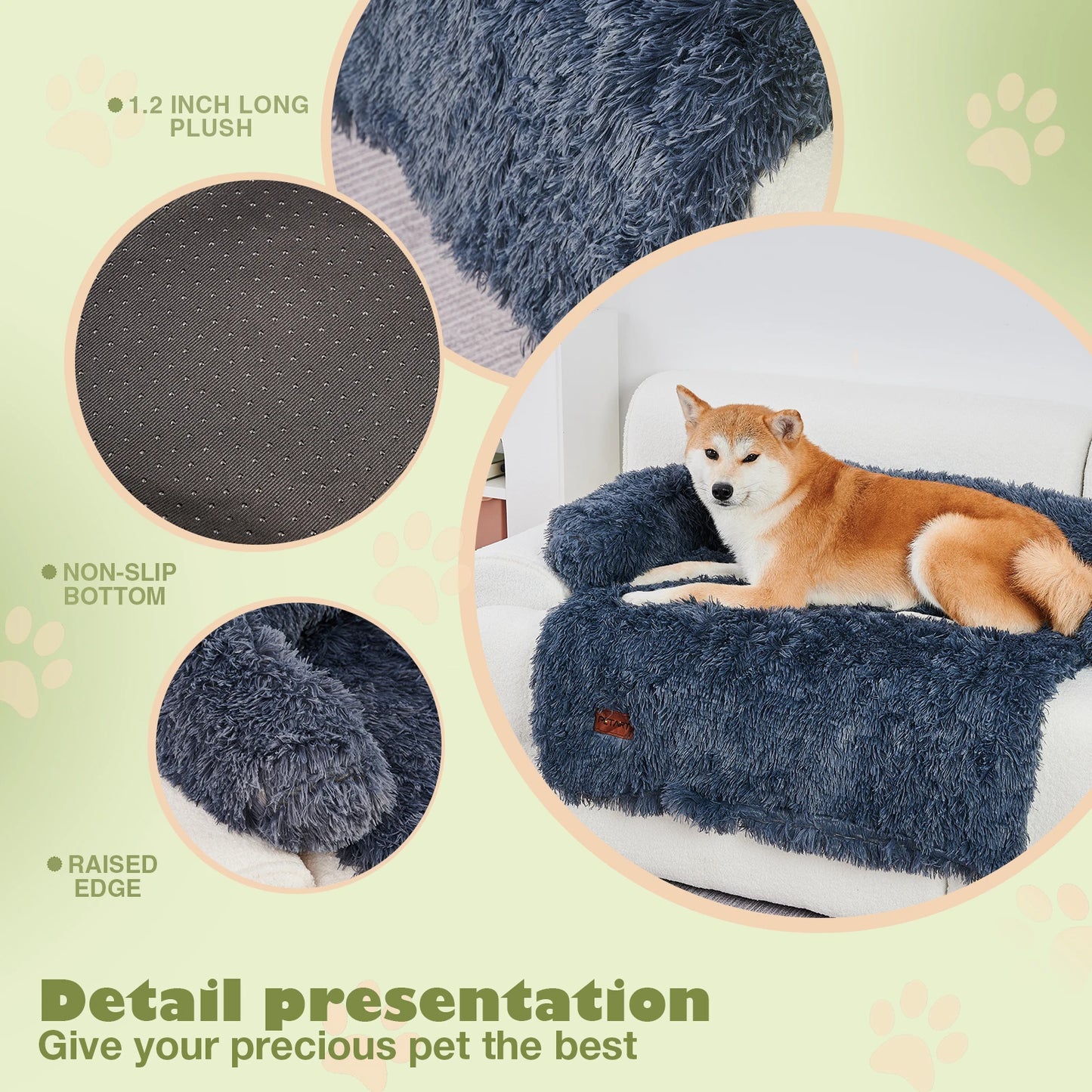 Fluffy Plush Dog Sofa Bed with Blanket & Washable Cover