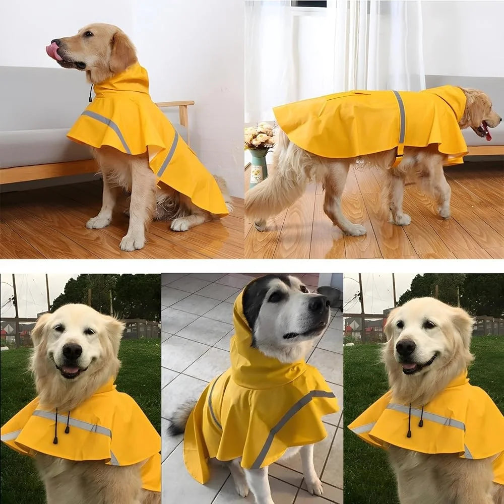 Waterproof Large Dog Raincoat with Hood and Reflective Strip