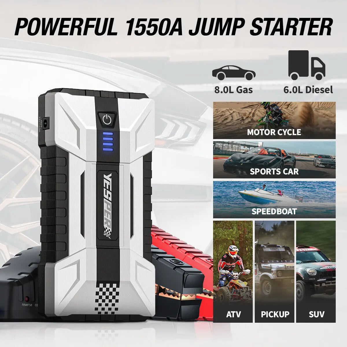 Portable Car Jump Starter 1000A Power Bank 12000mAh Emergency Battery Booster
