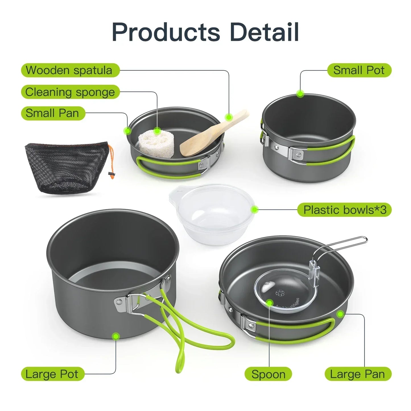 Portable Camping Cookware Set for 2-3 People