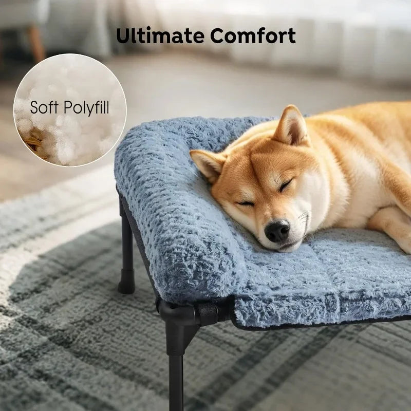 Cooling Elevated Dog Bed + Removable Deluxe Plush Pillow Cushion