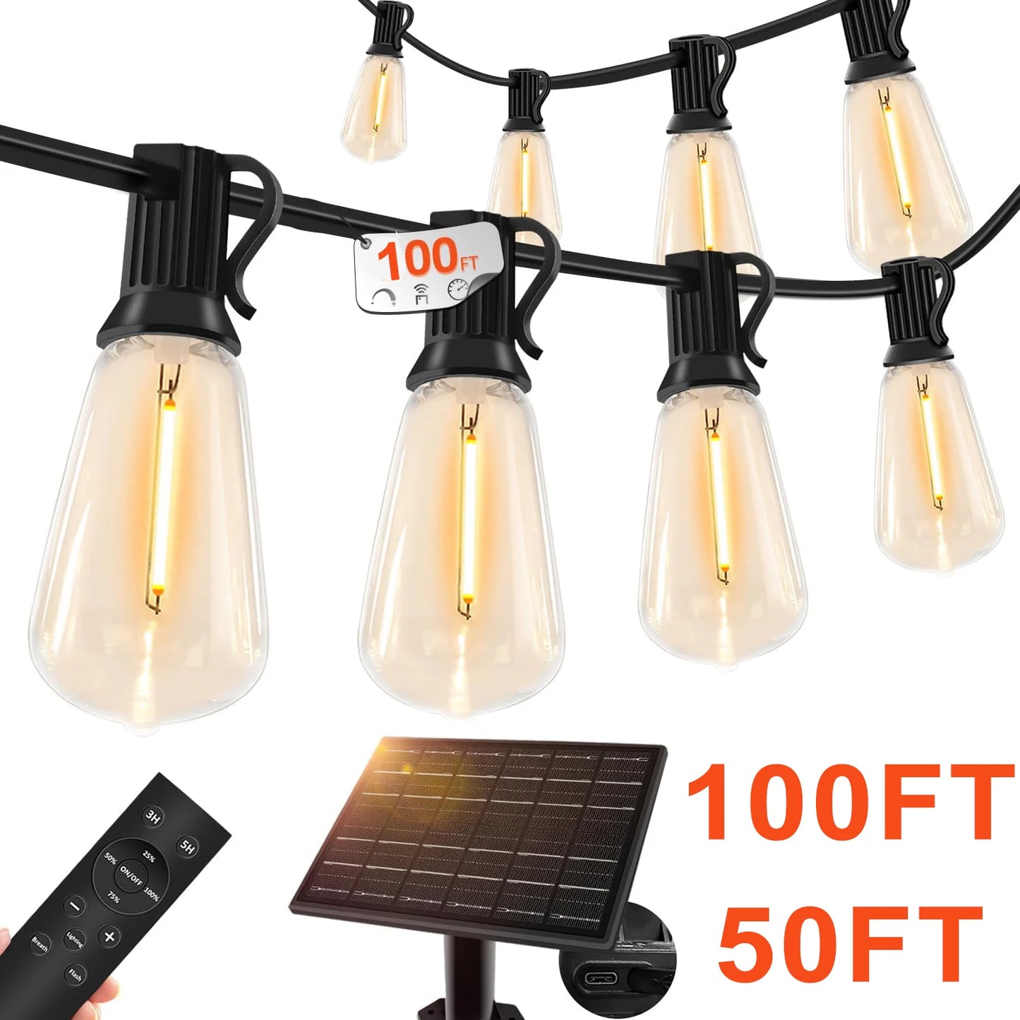 Remote Dimmable Solar String Lights for Outdoor & Patio