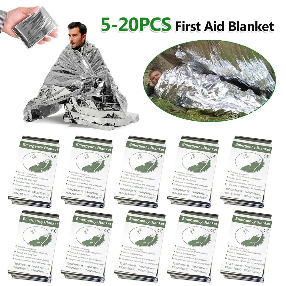 5-20PCS Emergency Thermal Blankets Waterproof & Windproof for Survival & First Aid