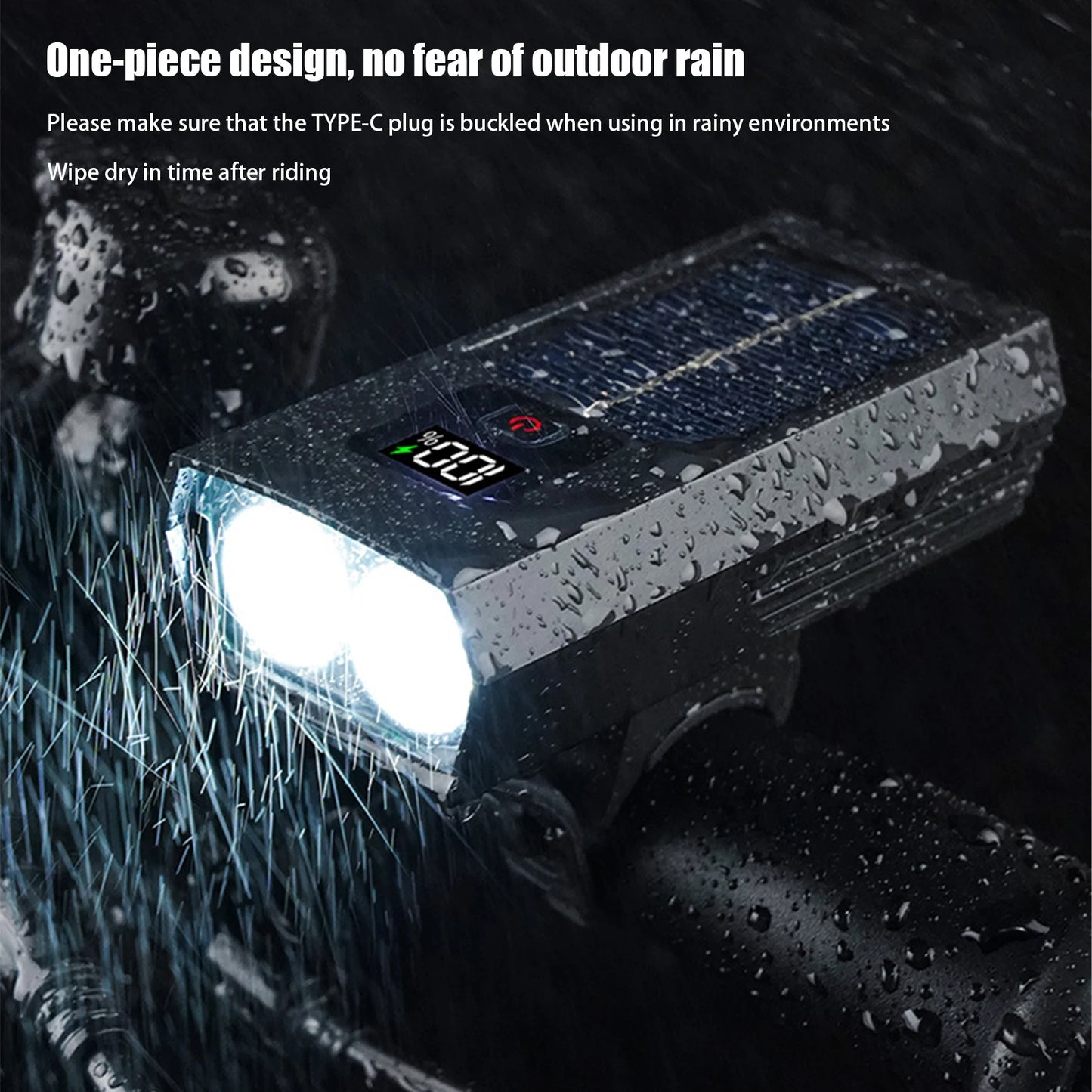 Solar Rechargeable Bike Headlight with LED Display