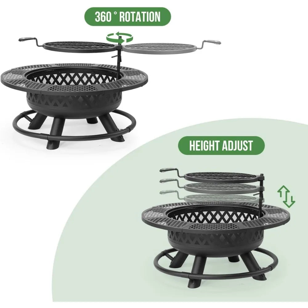 36 Inch Wood Burning Fire Pit with Grill and Lid