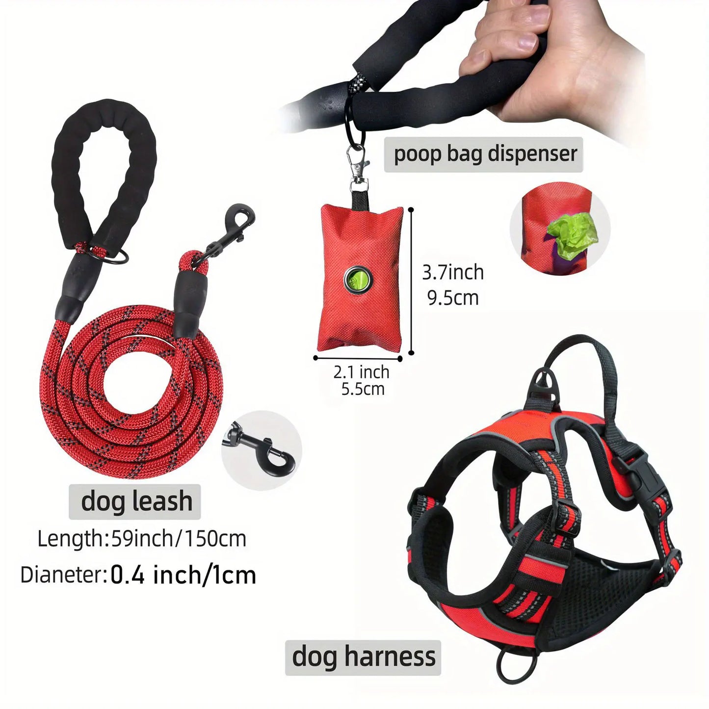 3-Piece Escape-Proof Dog Harness Set with Leash