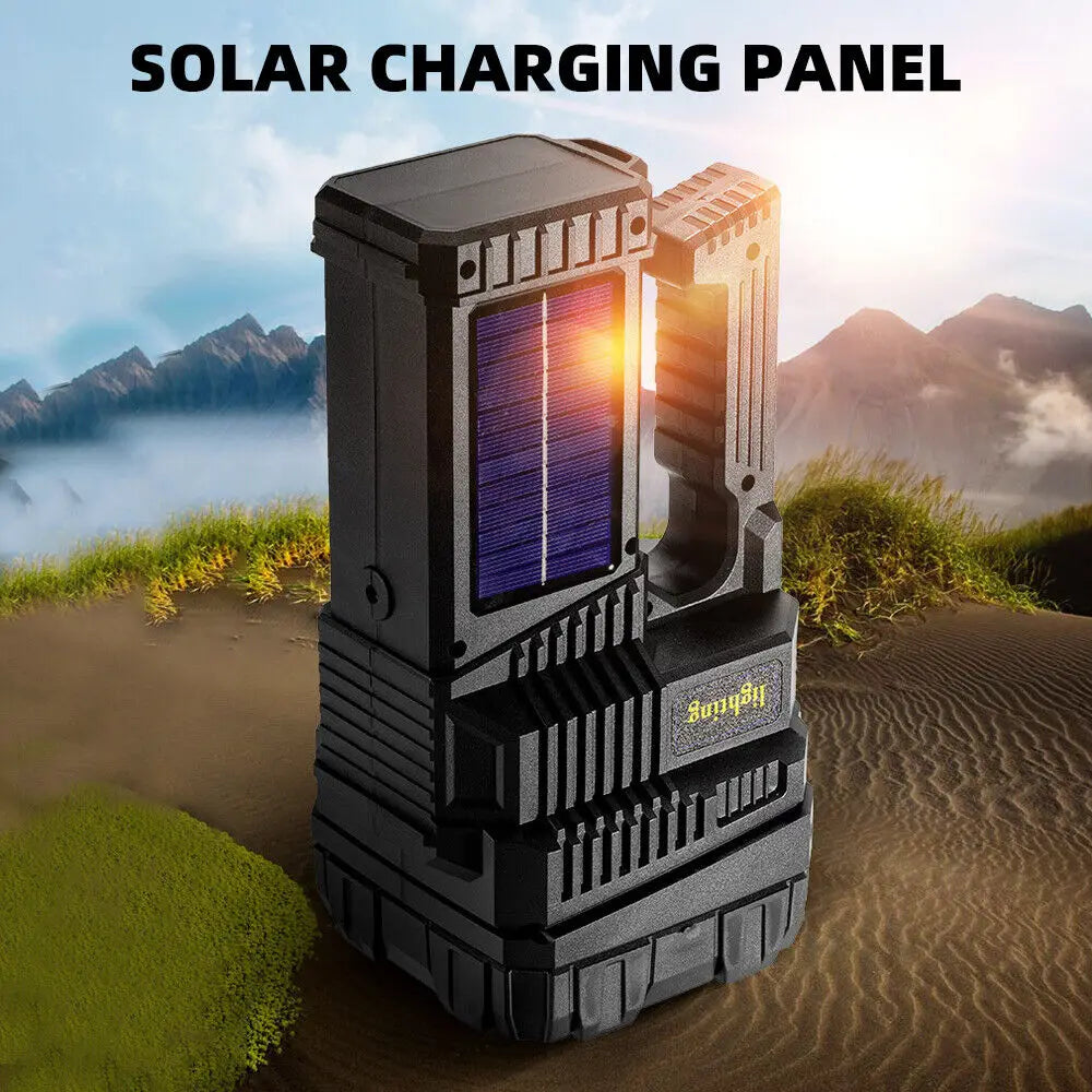 High-Power LED Flashlight with Solar Rechargeable COB Work Light & Type-C Fast Charging