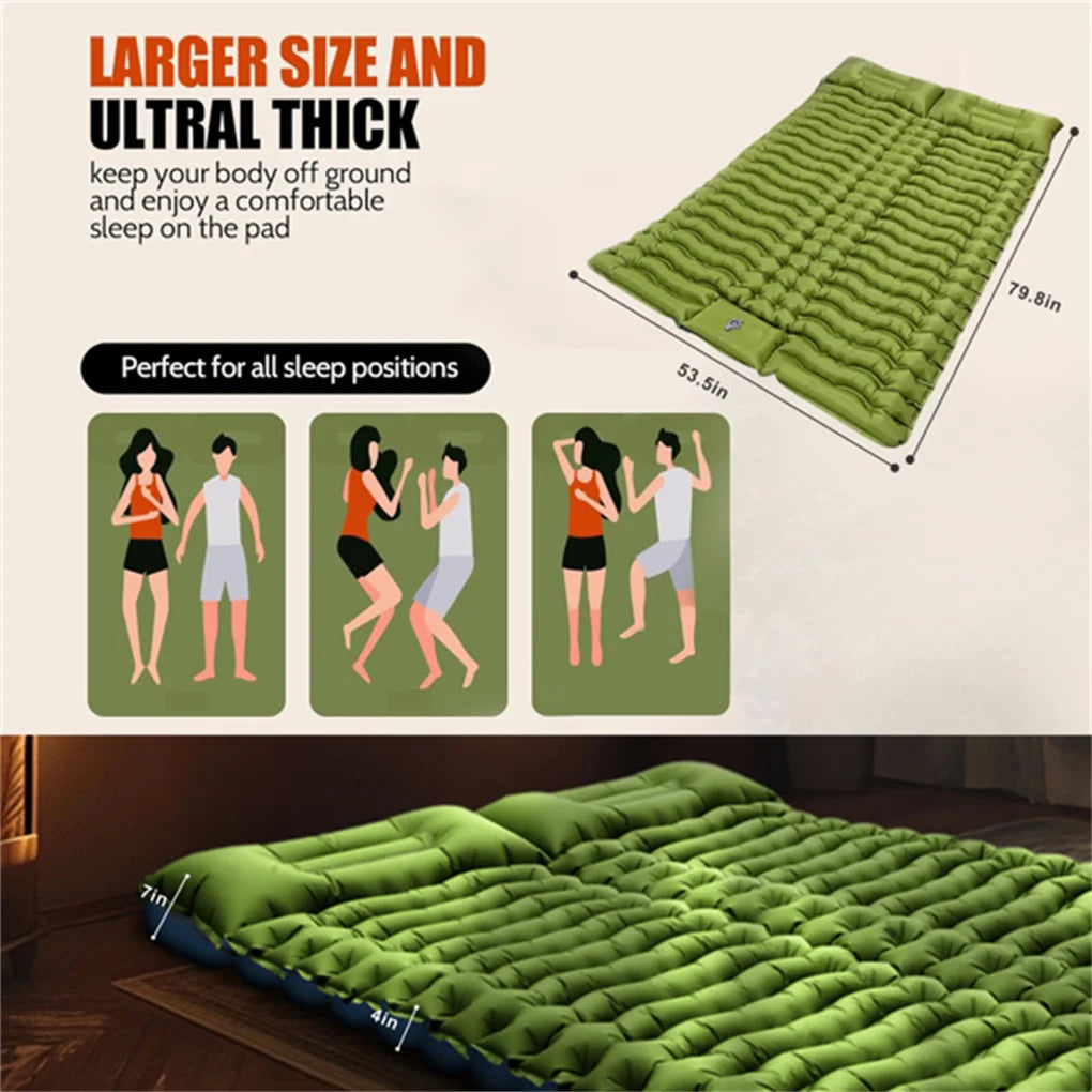 Double Camping Air Mattress with Pillow and Foot Pump