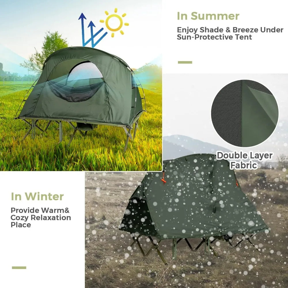 2 Person Elevated Tent Cot with Mattress and Carry Bag
