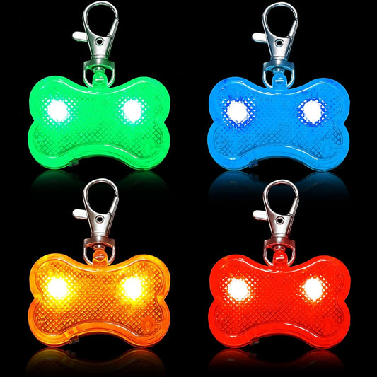Set of 4 Waterproof LED Dog Collar Tags for Night Camping