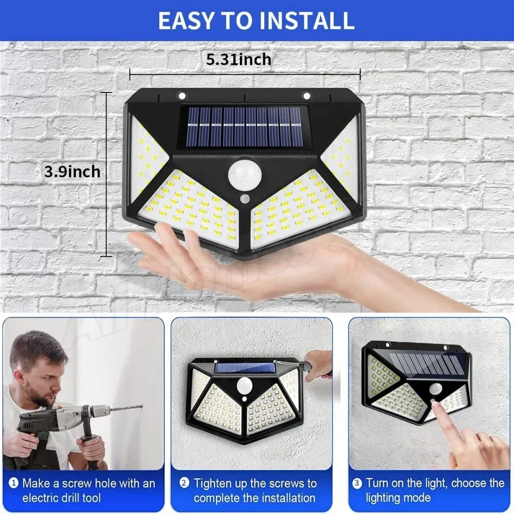 1/2/4 Solar Powered 100 LED Wall Lights for Outdoor & Garden