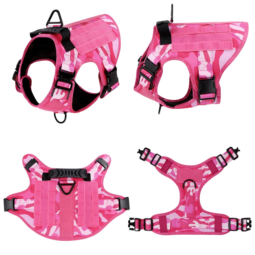 Pink Camouflage Adjustable Dog Harness and Leash for Large & Medium Dogs