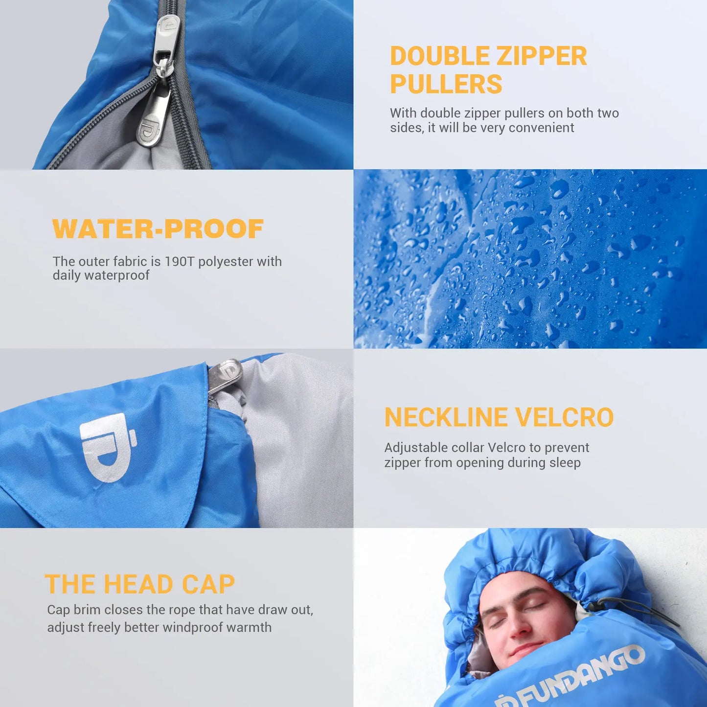 FUNDANGO 3-in-1 Double Sleeping Bag Waterproof Lightweight with 2 Pillows