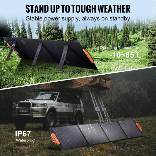 VEVOR Foldable Monocrystalline Solar Panel Charger Waterproof for Camping and Power Stations
