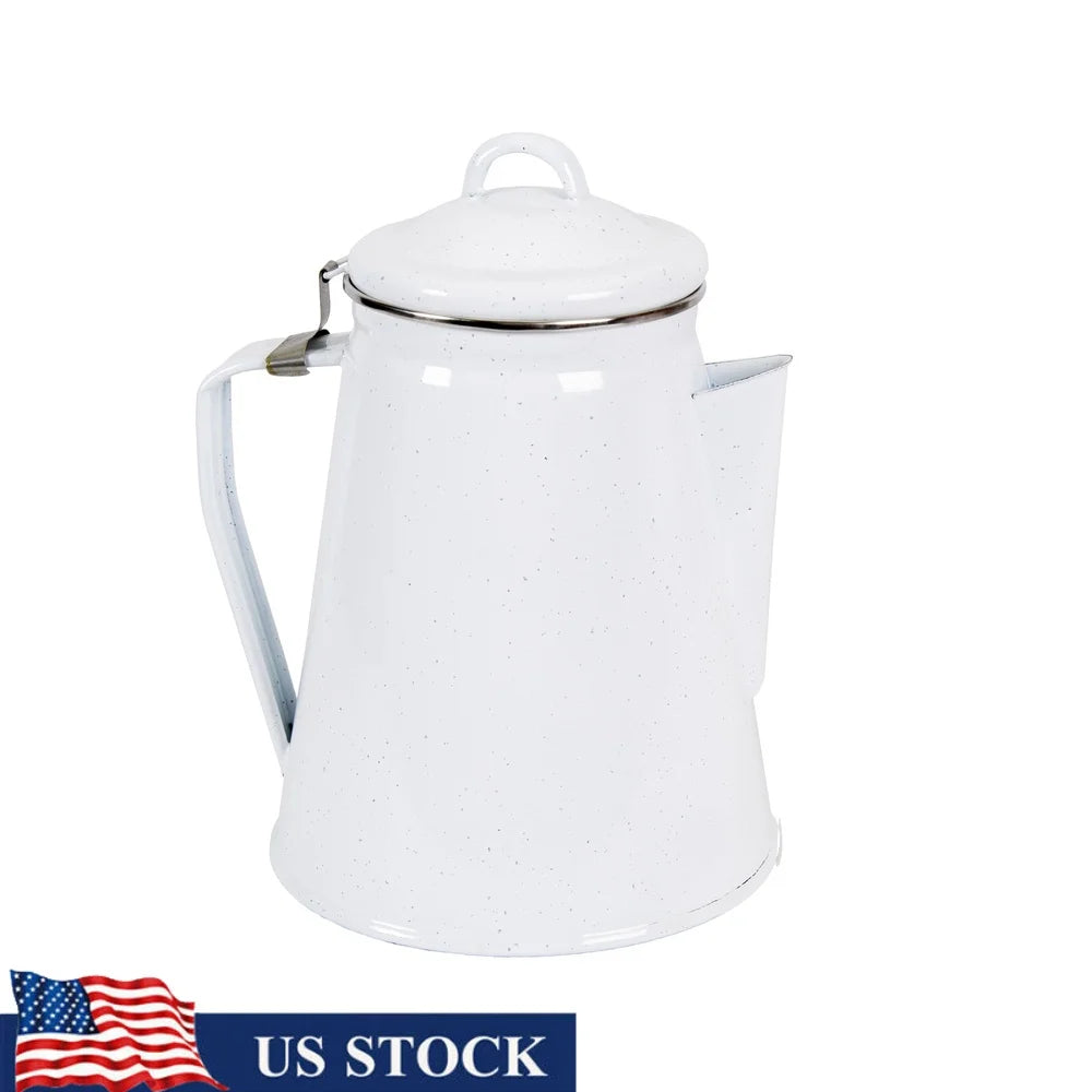 Enamel Percolator Coffee Pot 8 Cup with Basket for Camping