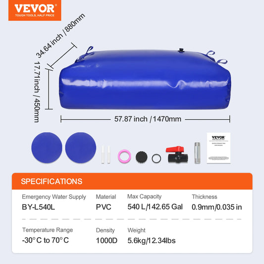 VEVOR 264 Gallon Collapsible Water Storage Tank Blue PVC Bladder Bag