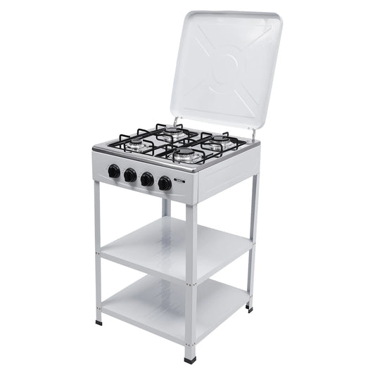 Portable Camping Gas Stove with 4 Burners and Double Storage Shelves