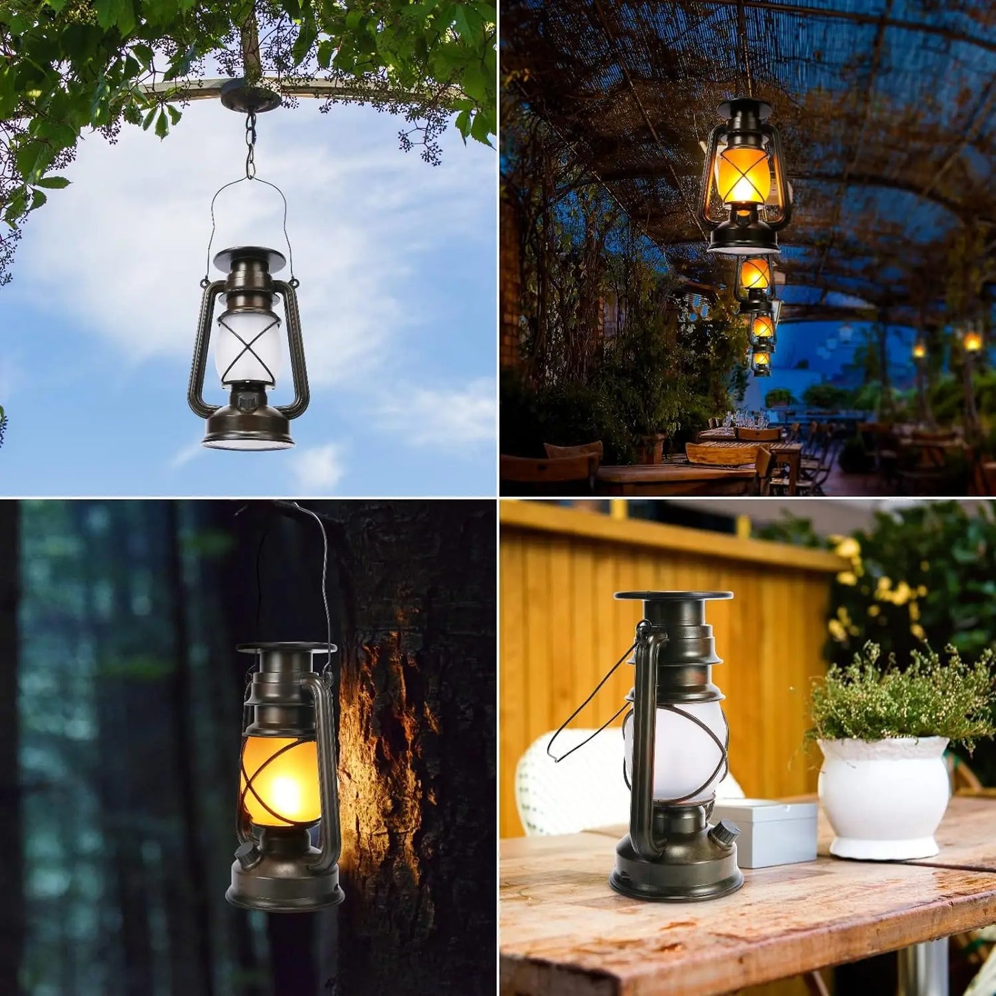 2 or 4 Pack Solar Hanging Flame Lanterns for Outdoor Camping