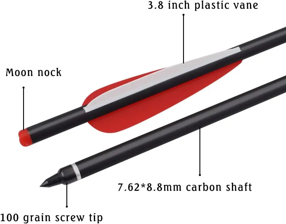 12 Pack Carbon Crossbow Bolts 20 or 22 Inch with 100gr Tips