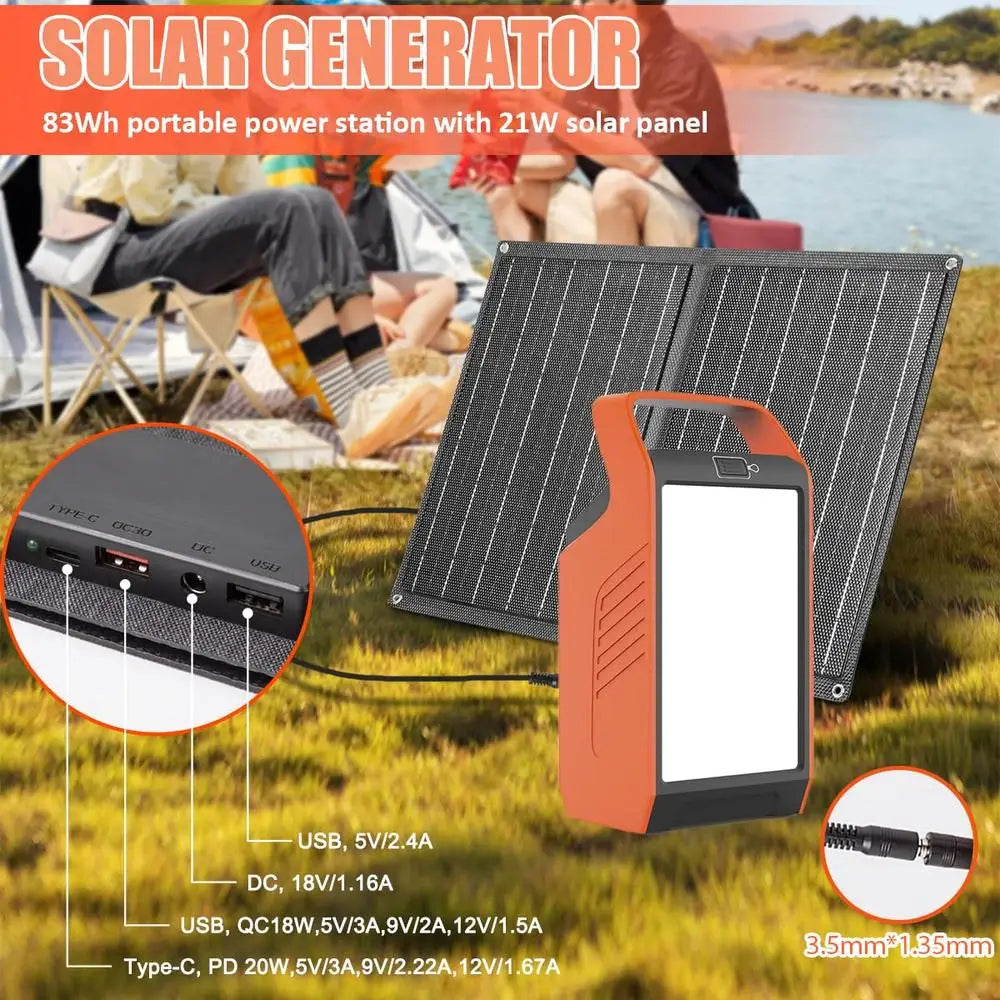 Portable Power Station Solar Generator with 21W Solar Panel & AC USB Ports