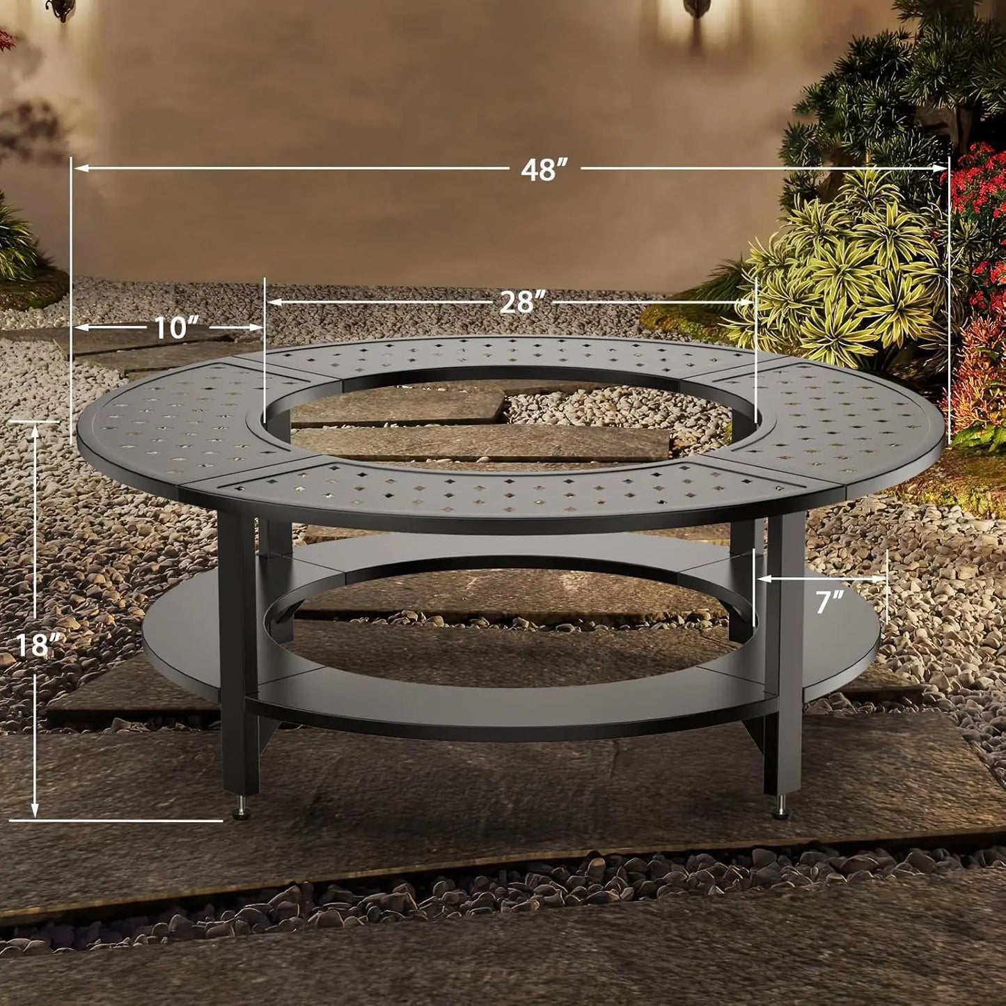 48 Inch Fire Pit Surround Table with Wood Storage Shelf
