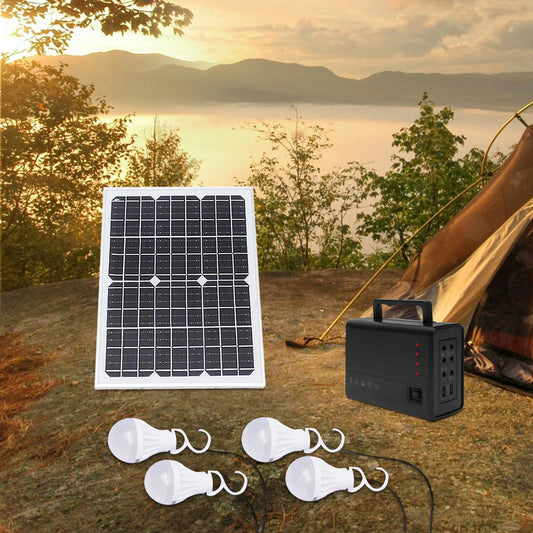 Portable Solar Generator Kit with LED Bulb and USB Outlets