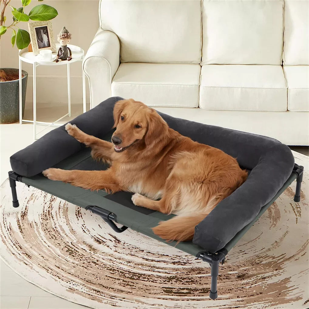 Outdoor Elevated Dog Bed with Mesh Cot and Detachable Bolster