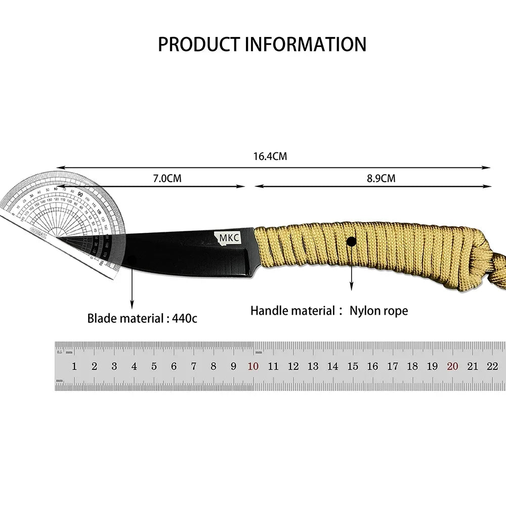 Compact Fixed Blade Knife with Sheath and Nylon Handle