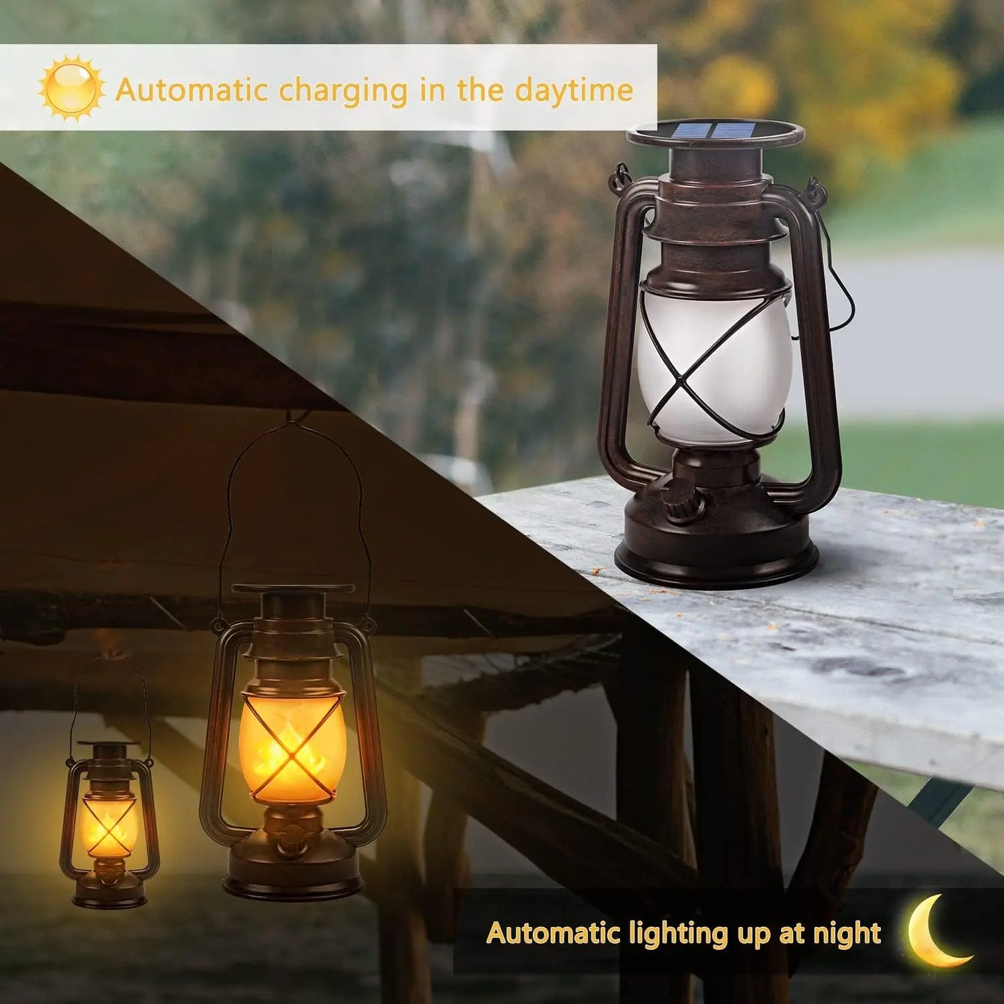 2 or 4 Pack Solar Hanging Flame Lanterns for Outdoor Camping