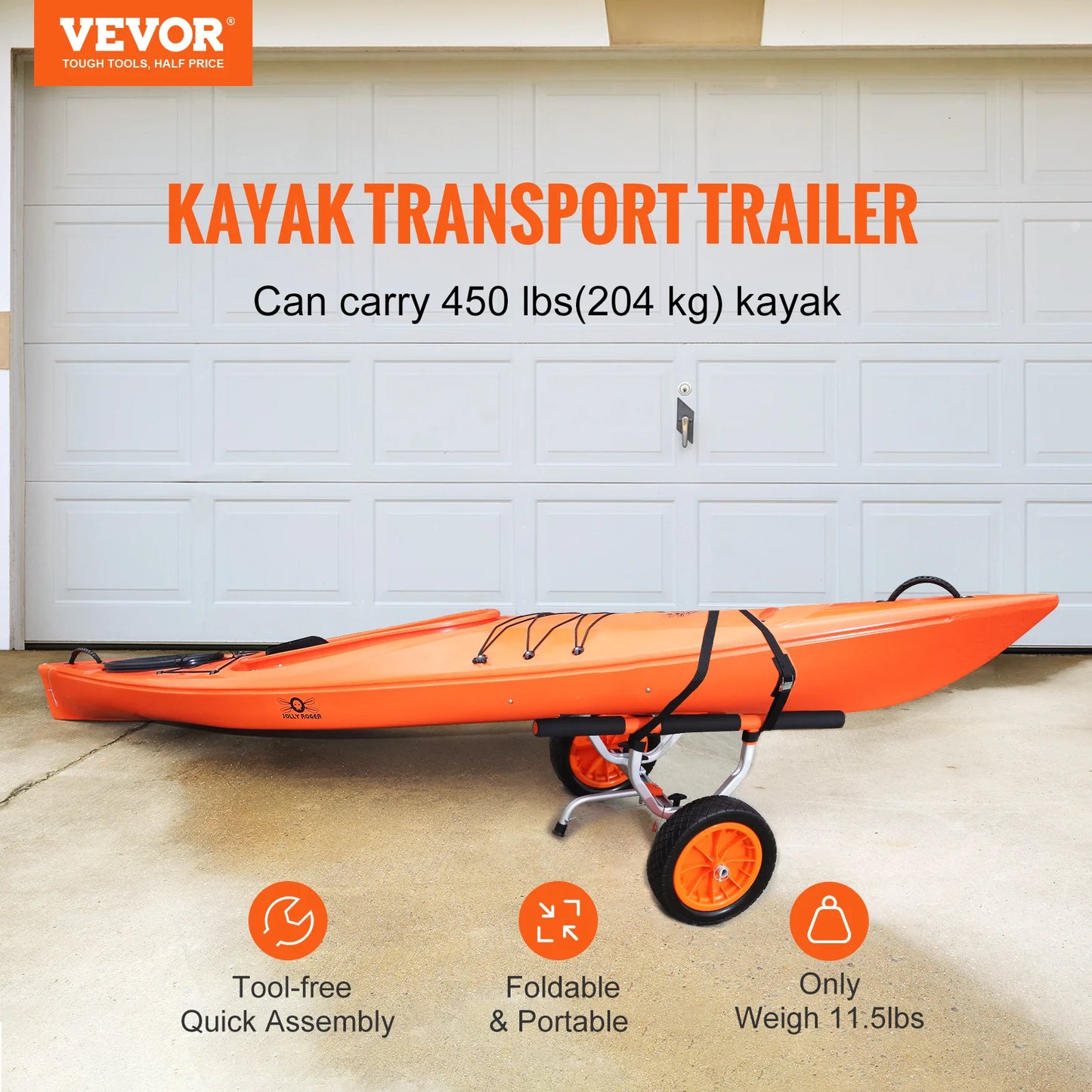VEVOR 450lb Kayak Cart Detachable Canoe Trolley with 12'' Tires & Adjustable Width