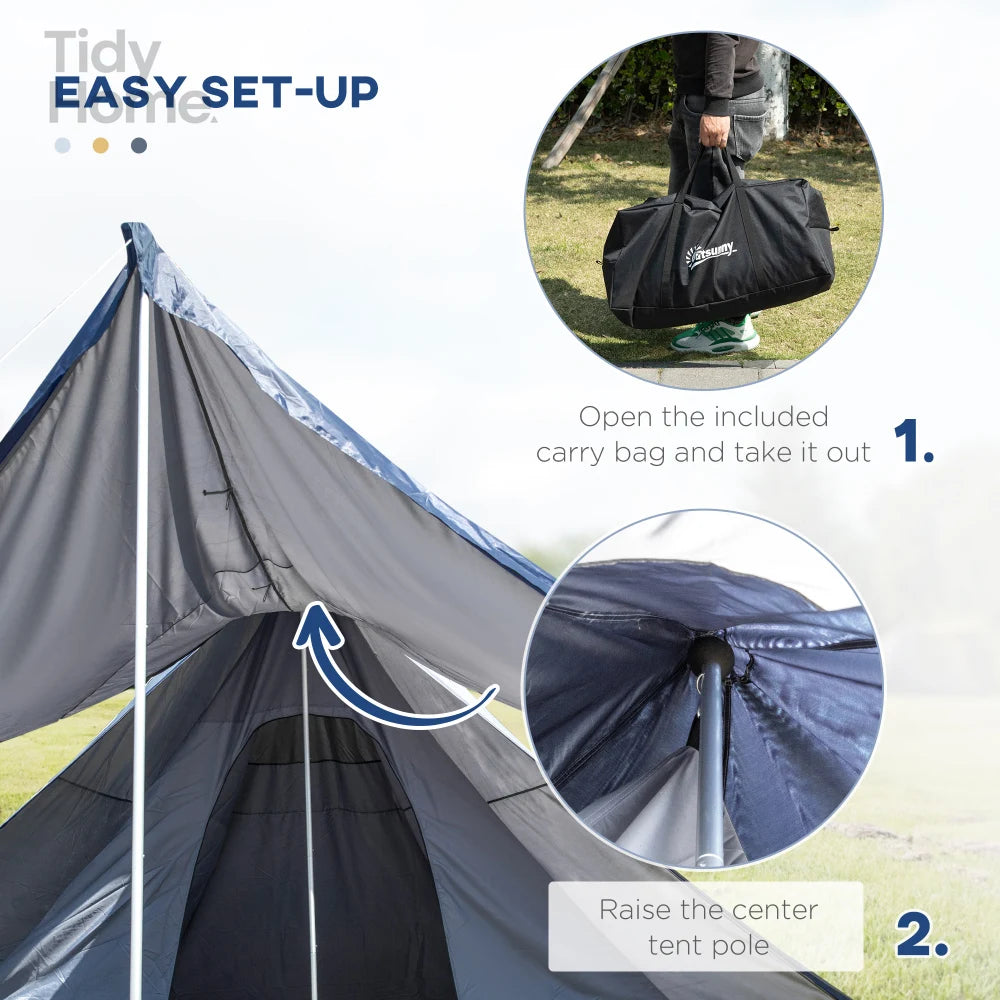 Waterproof Teepee Camping Tent with Porch for 2 to 3 People