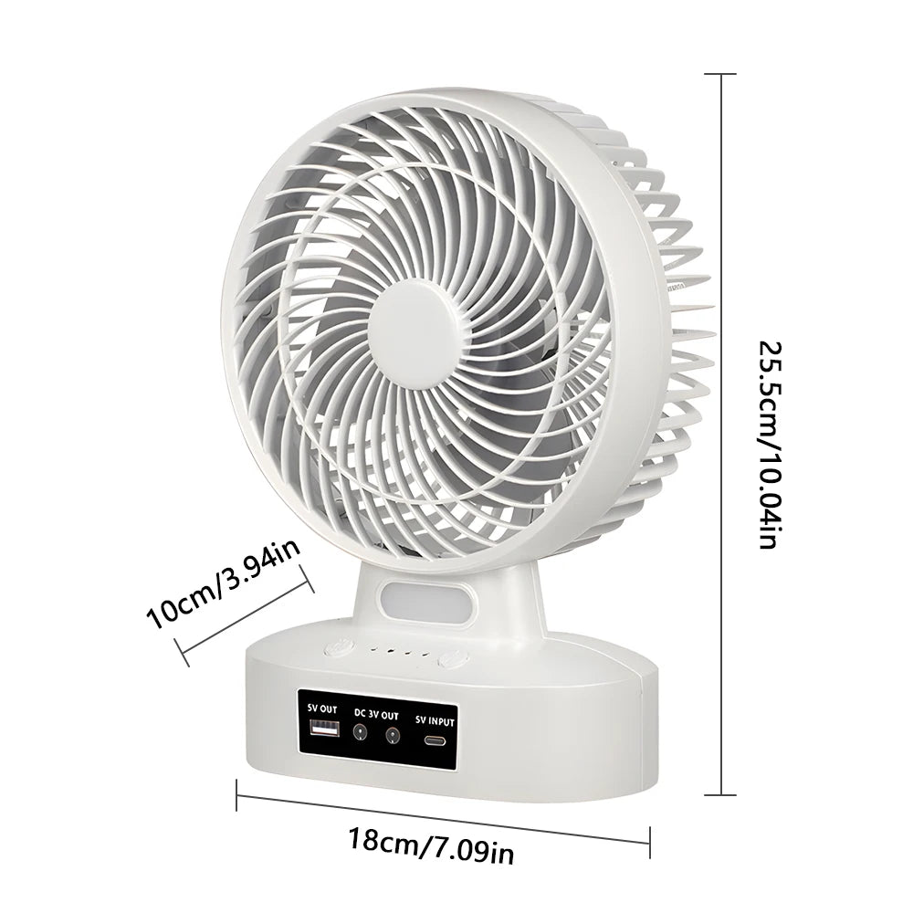 Rechargeable Camping Fan with Solar Panel LED Light and USB Port