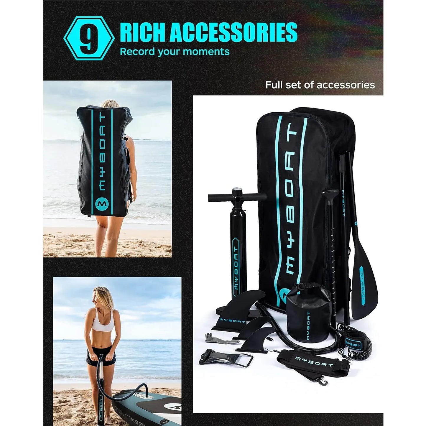 11'6" × 34" × 6" Extra Wide Inflatable Paddle Board, Stand Up Paddle Board for Fishing, Sup Board w/ 3 Removable Fins, Dual Bungees
