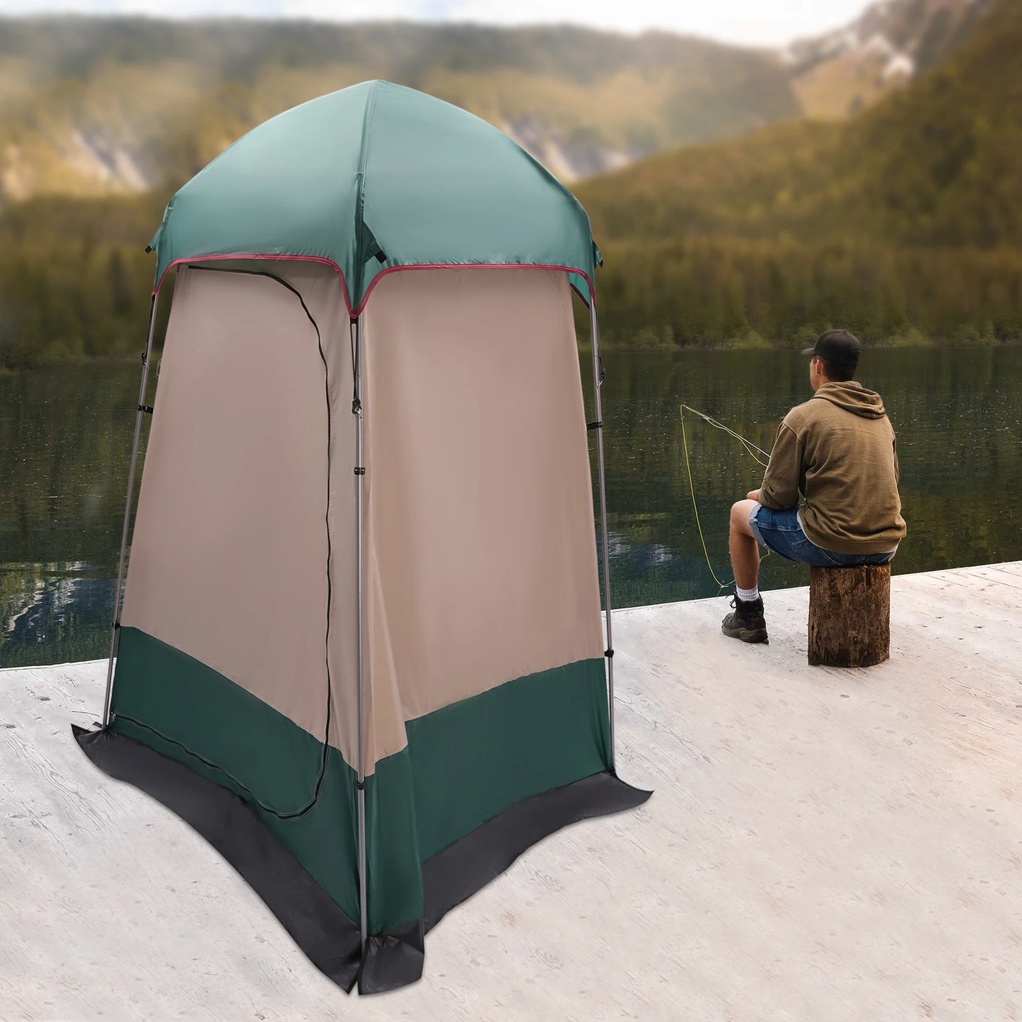 Dark Green RV Camping Privacy Shower Tent Portable Toilet Shelter for Hiking and Outdoor Use