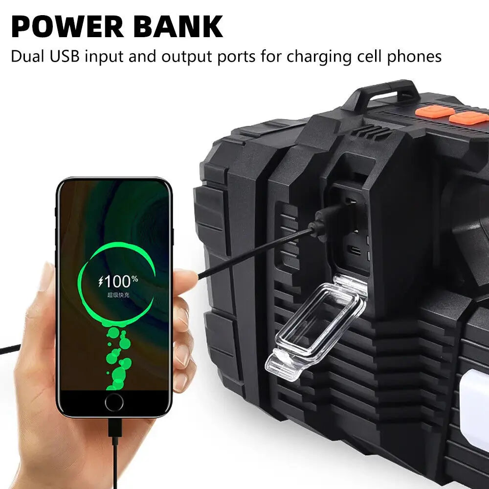 High-Power LED Flashlight with Solar Rechargeable COB Work Light & Type-C Fast Charging
