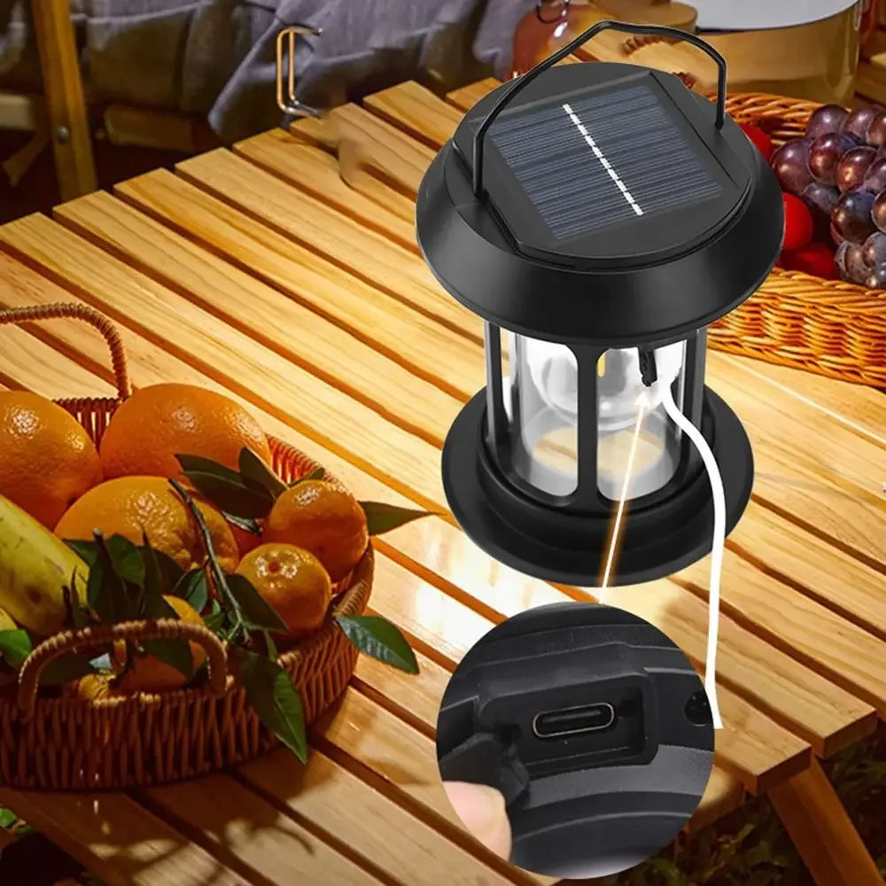 Type-C Rechargeable Solar Camping Lights, Dimmable Solar Powered Hand Lantern Waterproof