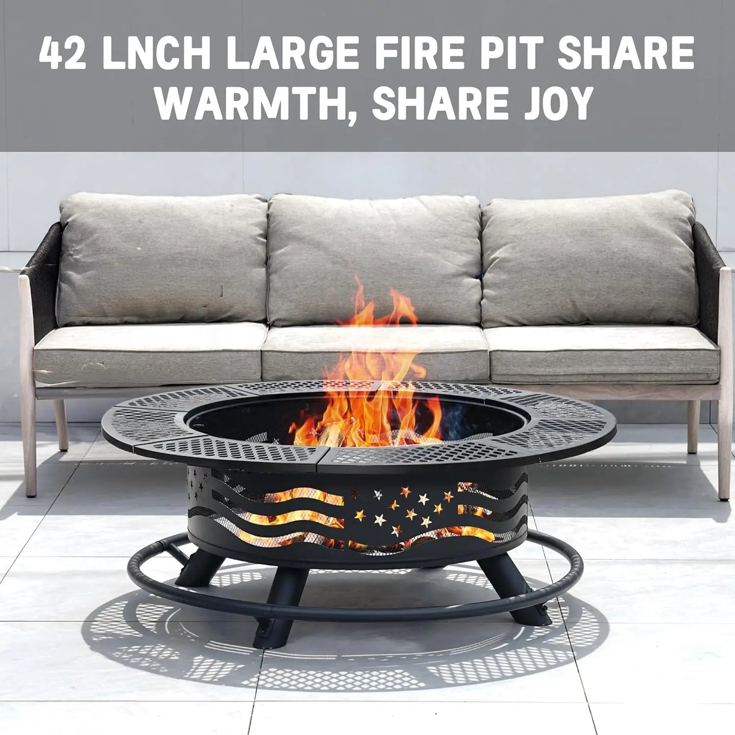42 Inch Outdoor Fire Pit Grill with Cooking Grates and Lid