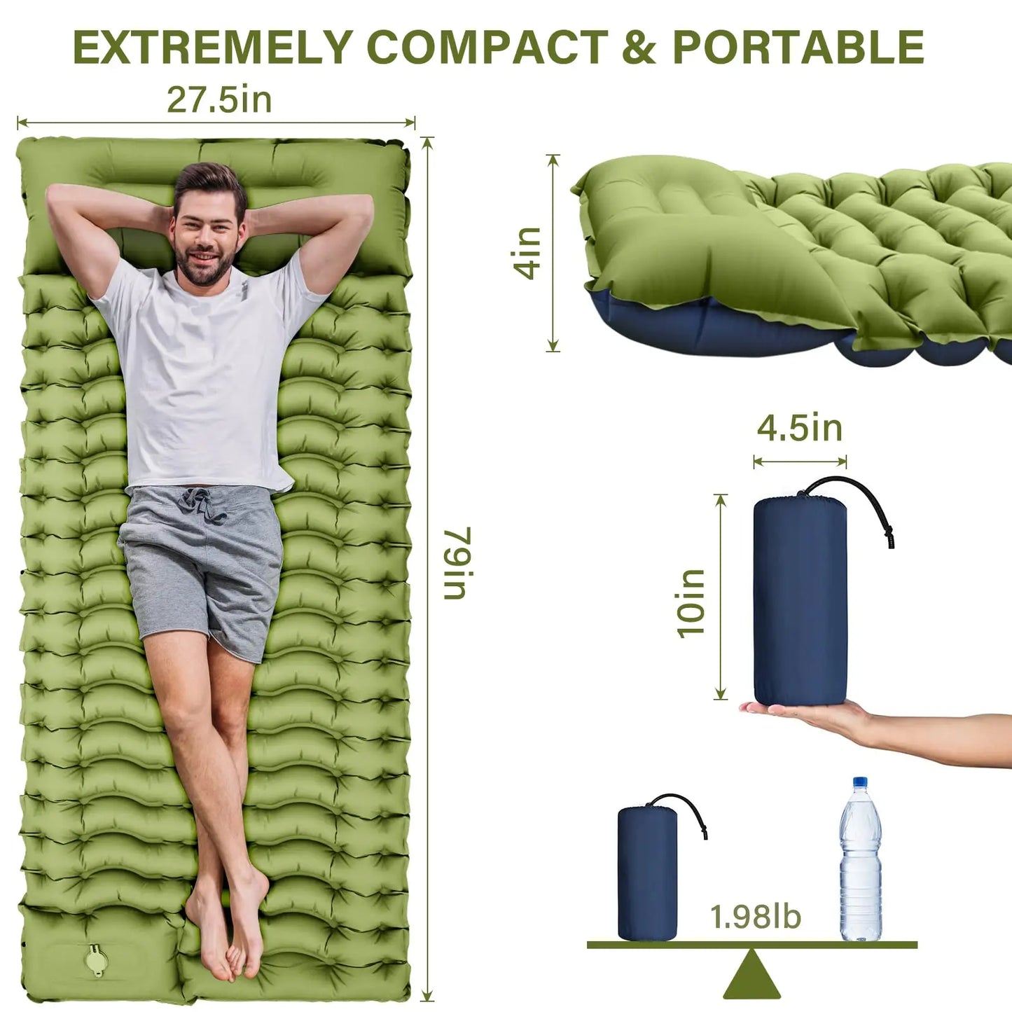 Ultralight Camping Sleeping Pad with Built-in Pillow and Foot Pump