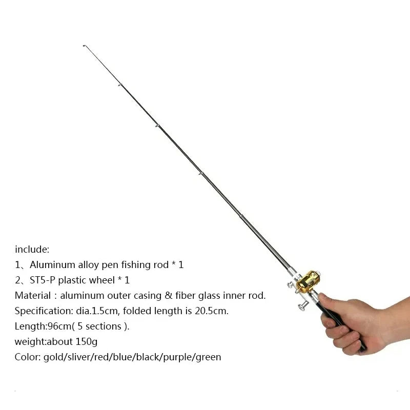 20cm Portable Pocket Telescopic Mini Fishing Pole Pen Shape Folded Fishing Rod with Reel